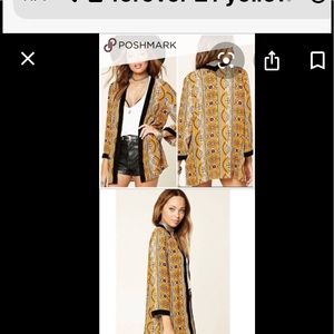 Forever 21 print kimono with black velvet trim